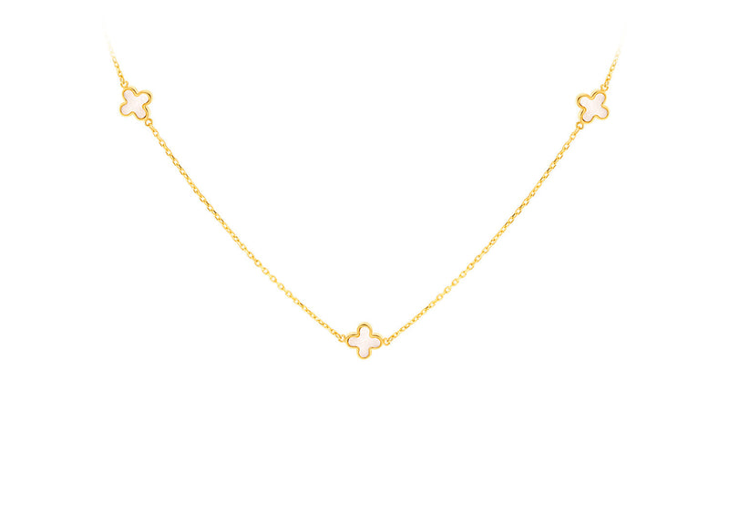 9K Yellow Gold 3 Mother-of-Pearl Petal Necklace 40-42.5 cm