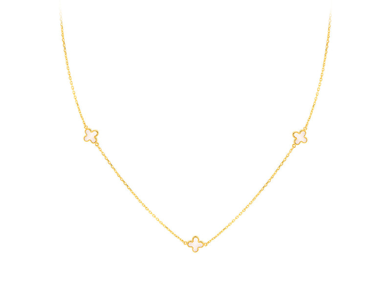 9K Yellow Gold 3 Mother-of-Pearl Petal Necklace 40-42.5 cm