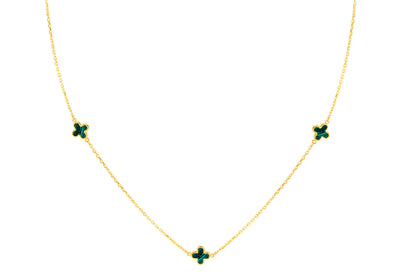 9K Yellow Gold 3 Malachite Petal Necklace 40-42.5 cm