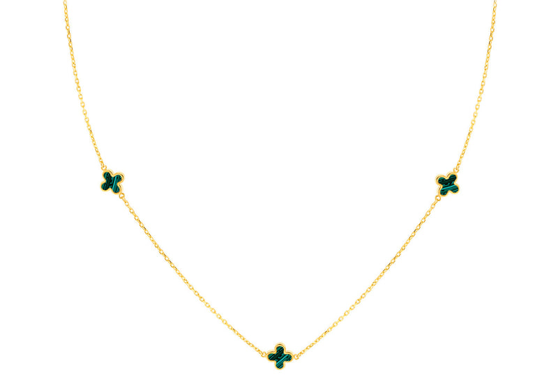 9K Yellow Gold 3 Malachite Petal Necklace 40-42.5 cm