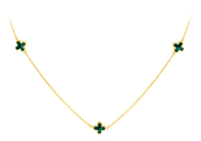 9K Yellow Gold 3 Malachite Petal Necklace 40-42.5 cm