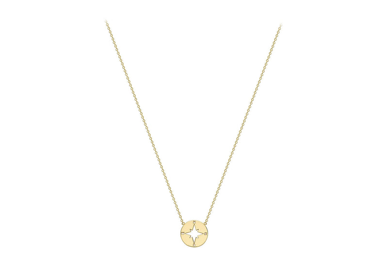 9K Yellow Gold Compass Necklace 40-42 cm