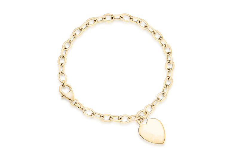 9K Yellow Gold Oval Belcher & Heart Tag Bracelet 18 cm