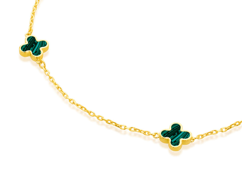 9K Yellow Gold 3 Malachite Petal Bracelet 19 cm9K Yellow Gold 3 Malachite Petal Bracelet 19 cm