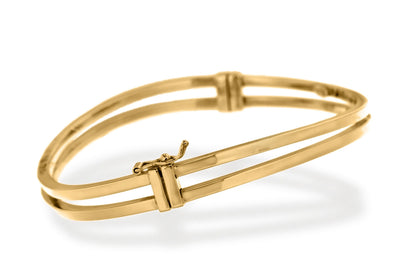 9K Yellow Gold Double Square Tube Wave Bangle 60 mm