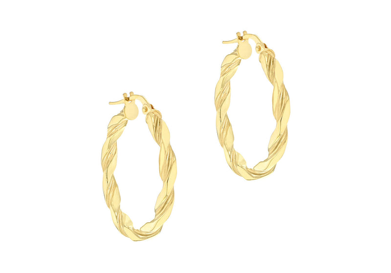 9K Yellow Gold Flat Twist Hoops 20 mm