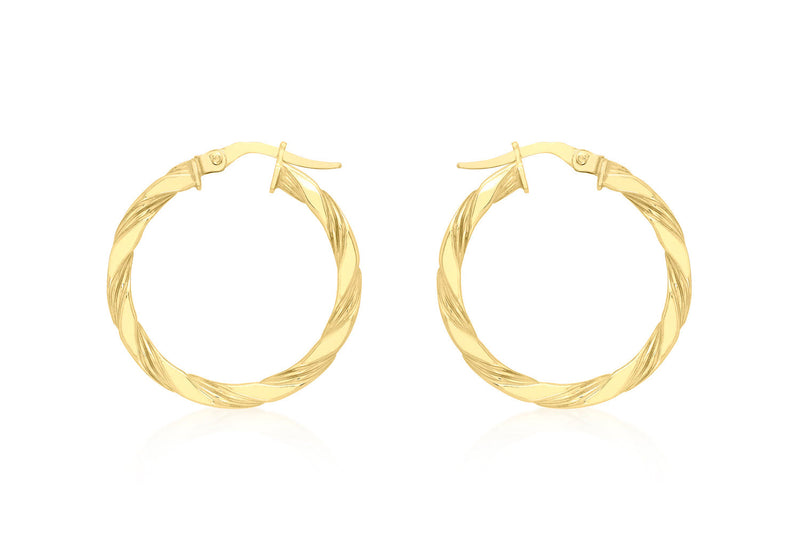 9K Yellow Gold Flat Twist Hoops 20 mm