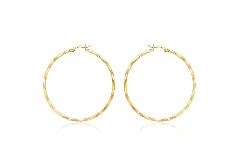 9K Yellow Gold Diamond Cut Hoop Earrings 42mm