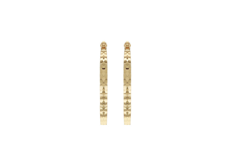 9K Yellow Gold Hollow Diamond-Cut Med Oval Hoop Earrings