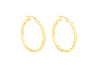 9K Yellow Gold 3mm Round Hoop Earrings 35mm