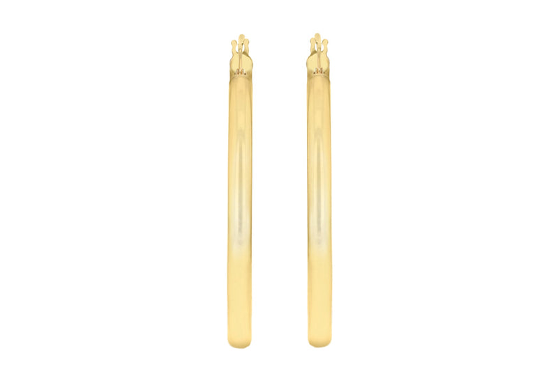 9K Yellow Gold 3mm Round Hoop Earrings 35mm