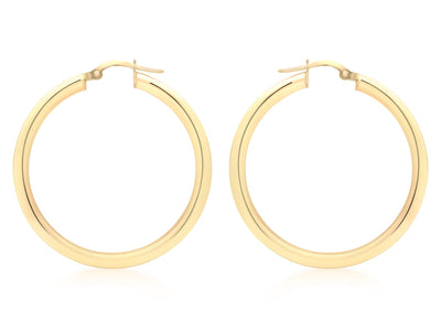 9K Yellow Gold 3mm Round Hoop Earrings 35mm