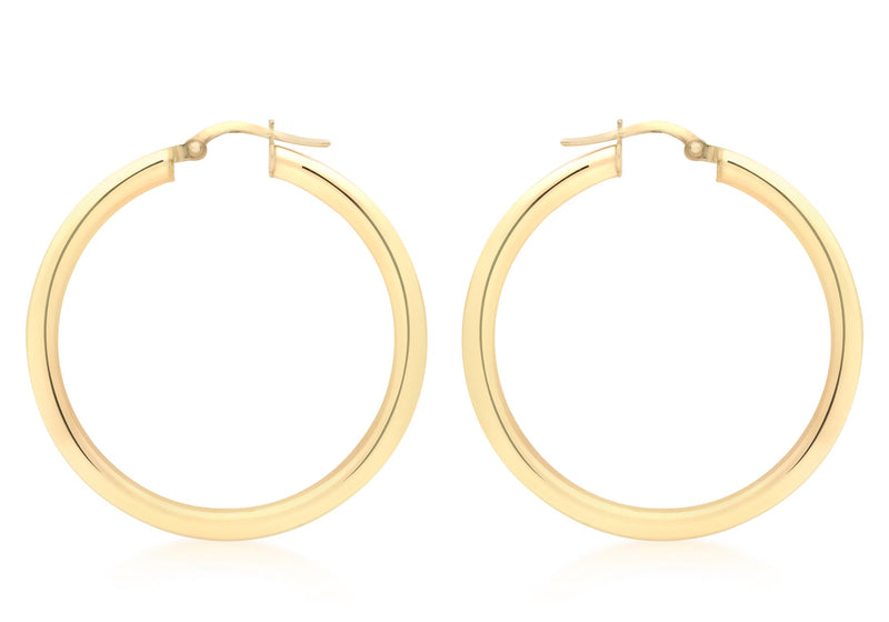 9K Yellow Gold 3mm Round Hoop Earrings 35mm