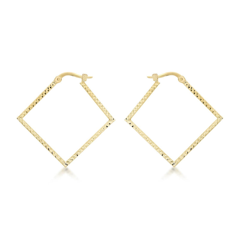 9K Yellow Gold 23mm x 23mm Diamond Cut Square Creole Earrings