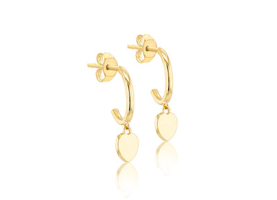 9K Yellow Gold Heart Drop Earring