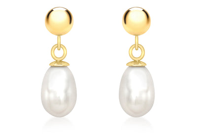 9K Yellow Gold Pearl Drop Earrings 5mm