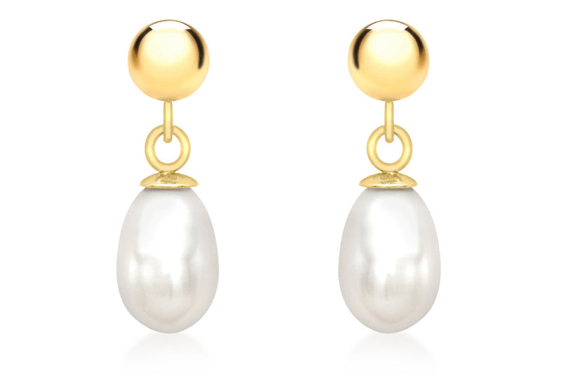 9K Yellow Gold Pearl Drop Earrings 5mm