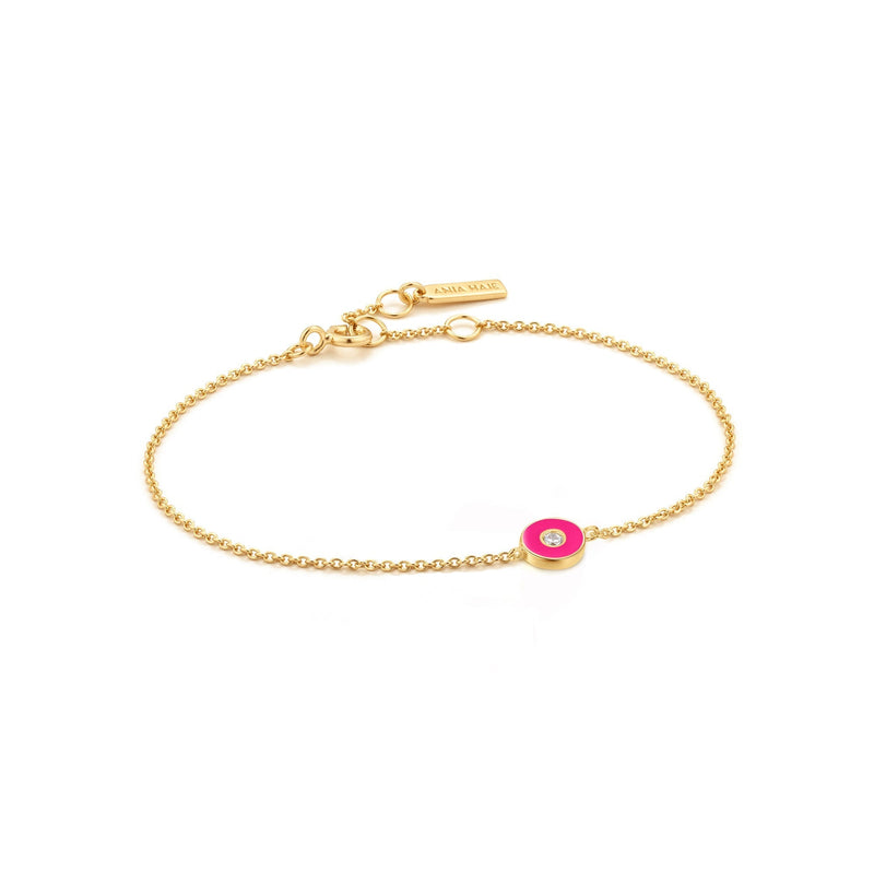 Ania Haie Neon Pink Enamel Disc Gold Bracelet