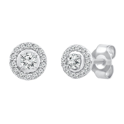 Halo Stud Earrings with 0.25ct Diamonds in 9K White Gold - EF-5120-W