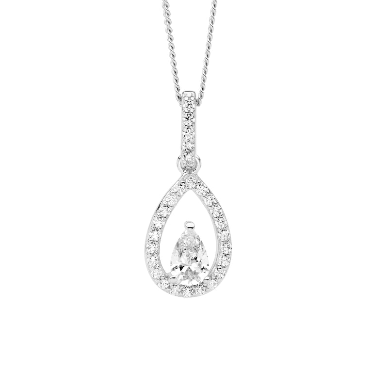 Ellani Sterling Silver White CZ Drop Pendant P890S