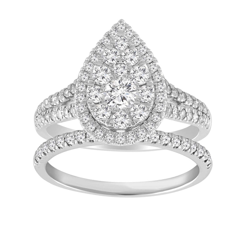 Pear Ring Set with 1ct Diamonds in 18K White Gold