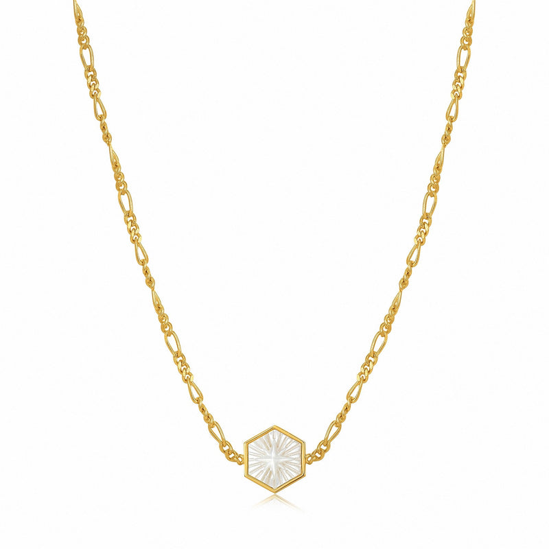 Ania Haie Compass Emblem Gold Figaro Chain Necklace