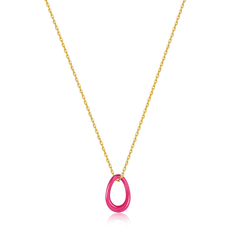 Ania Haie Neon Pink Enamel Gold Twisted Pendant Necklace