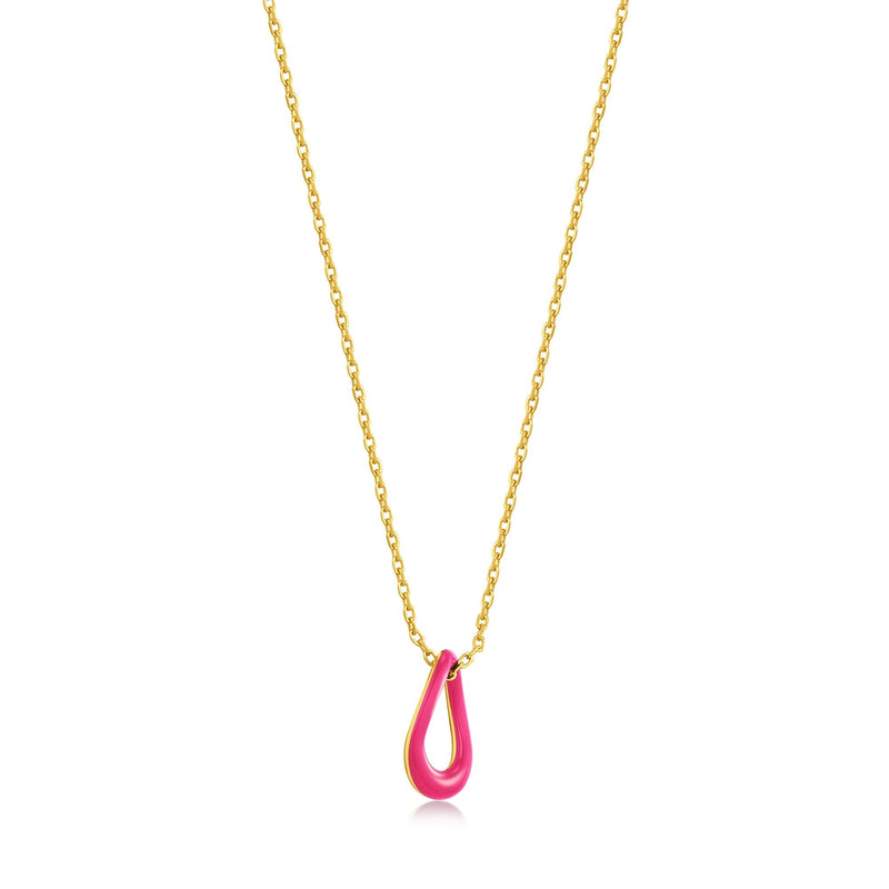 Ania Haie Neon Pink Enamel Gold Twisted Pendant Necklace