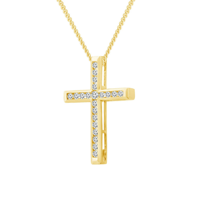 Diamond Cross Pendant with 0.25ct Diamonds in 9K Yellow Gold - PC-0187-Y