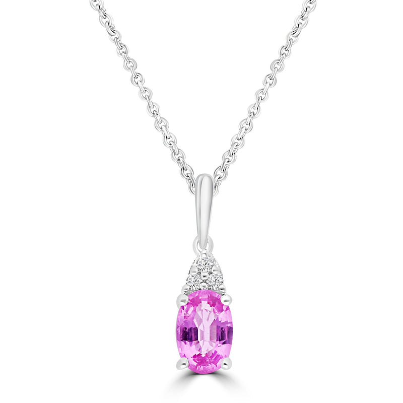 0.02ct HI I1 Diamond & Pink Sapphire Necklace 45cm in 9K White Gold