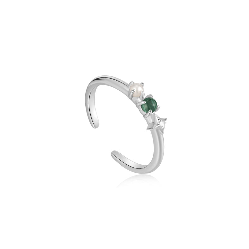 Ania Haie Silver Malachite Star Adjustable Ring