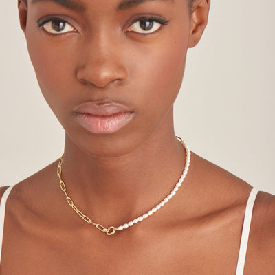 Ania Haie Gold Pearl Chunky Link Chain Necklace