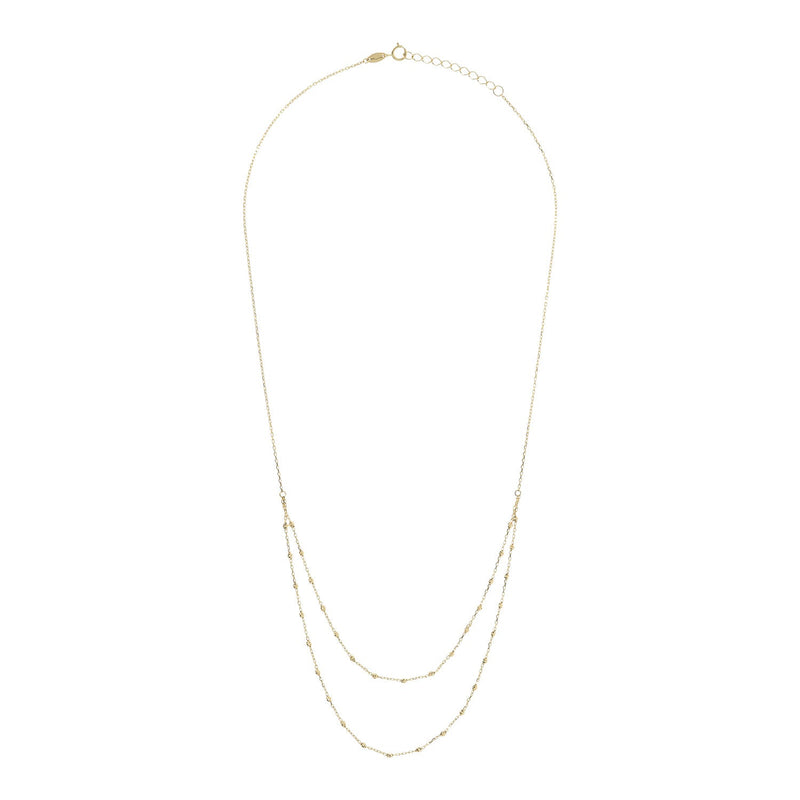 9K Yellow Gold Beaded Double Chain Necklace 48cm