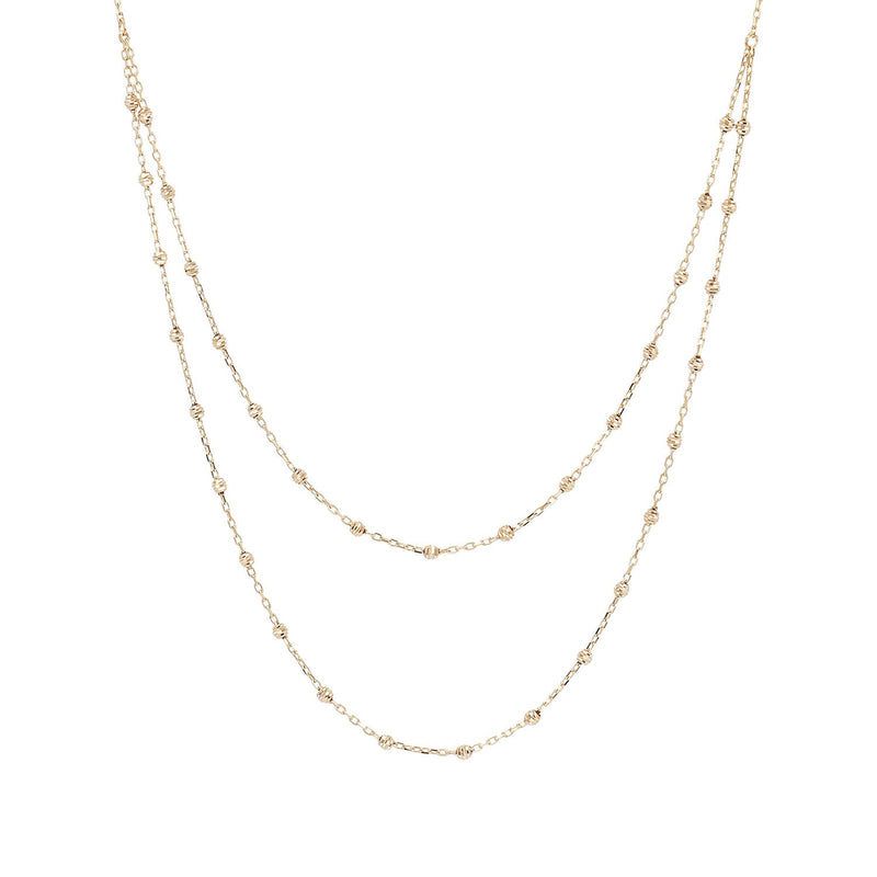 9K Yellow Gold Beaded Double Chain Necklace 48cm