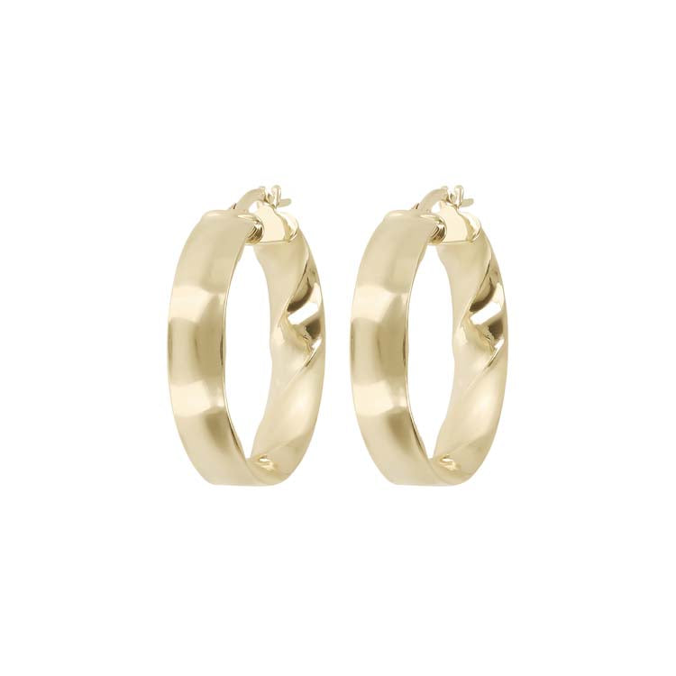 9K Yellow Gold Tube Ripple Hoop Earrings