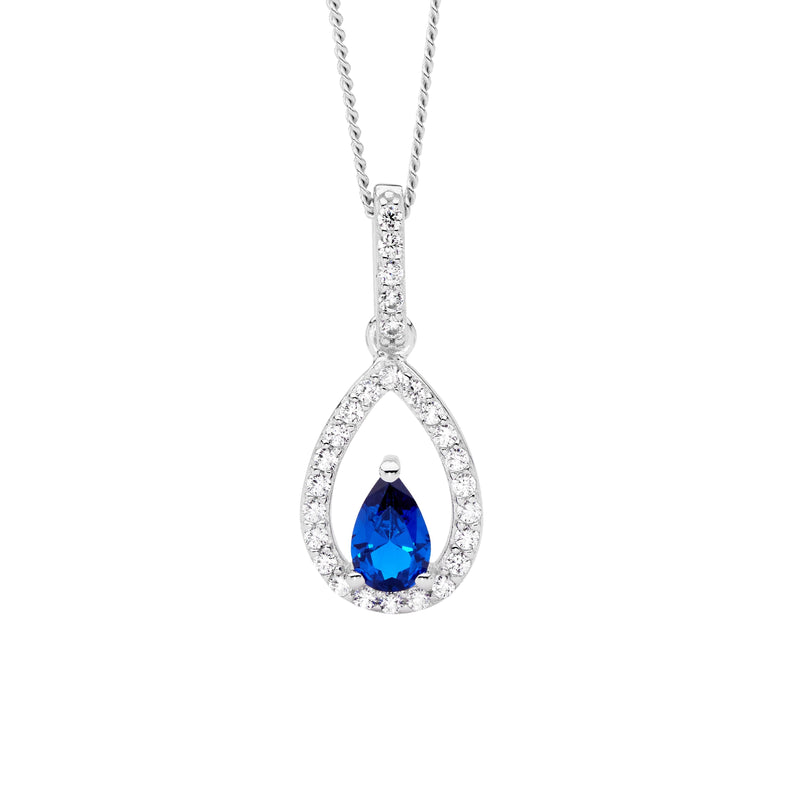 Ellani Sterling Silver Blue & White CZ Drop Pendant P890DB