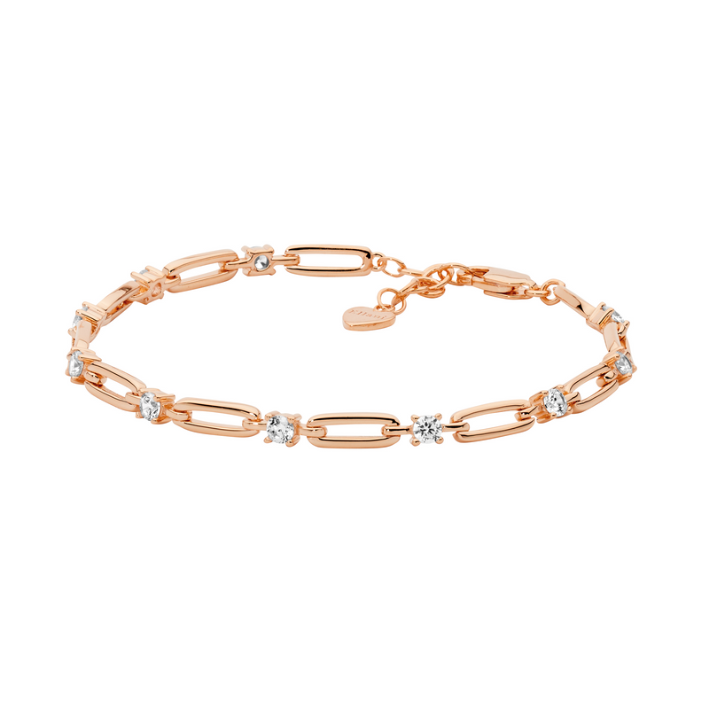 Ellani Sterling Silver Bracelet with Rose Gold Plate & White CZ B230R