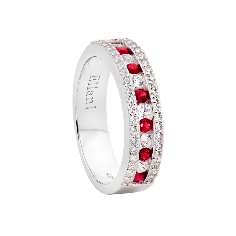 Ellani Sterling Silver Dark Red & CZ Ring R518RD