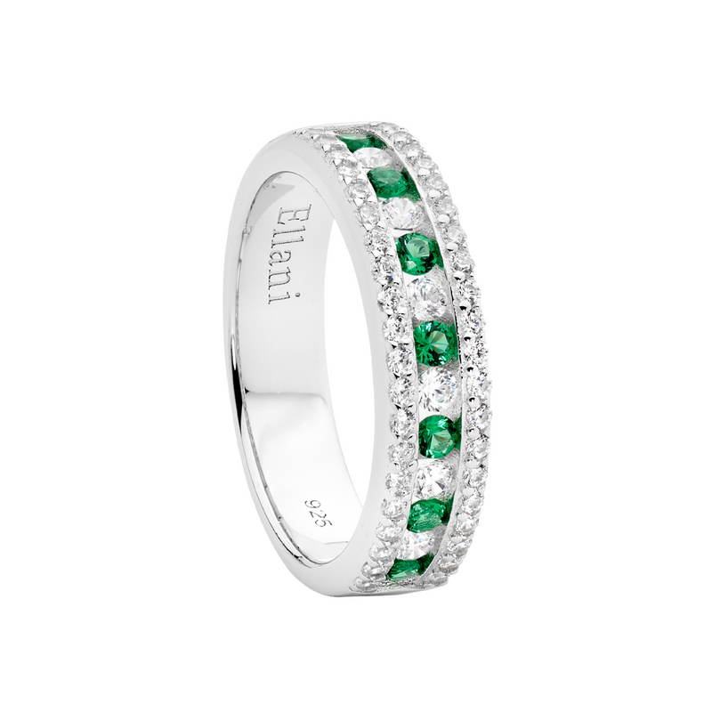 Ellani Sterling Silver Green & CZ Ring R518GN