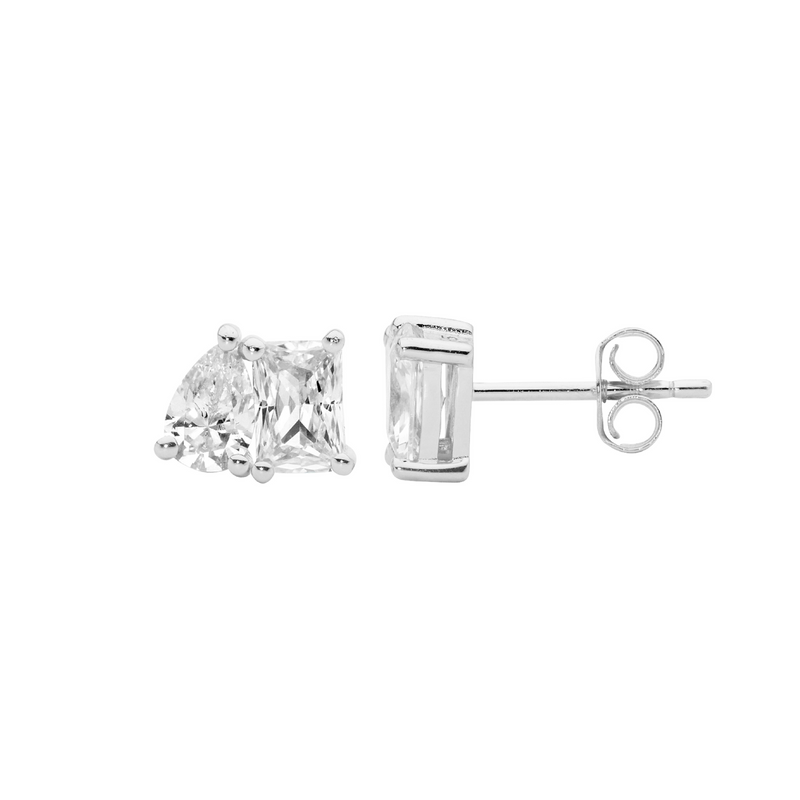 Ellani Sterling Silver "You & Me" Earrings with CZ E616S