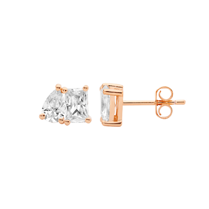 Ellani Sterling Silver "You & Me" Earrings with CZ & Rose Gold Plate E616R