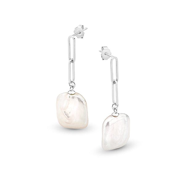 Ikecho Freshwater Pearl Drop Earrings "Regal Links" Sterling Silver