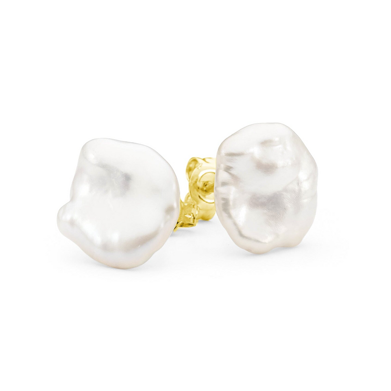 Ikecho Freshwater Pearl Stud Earrings "Mini Pebble" 9K Yellow Gold