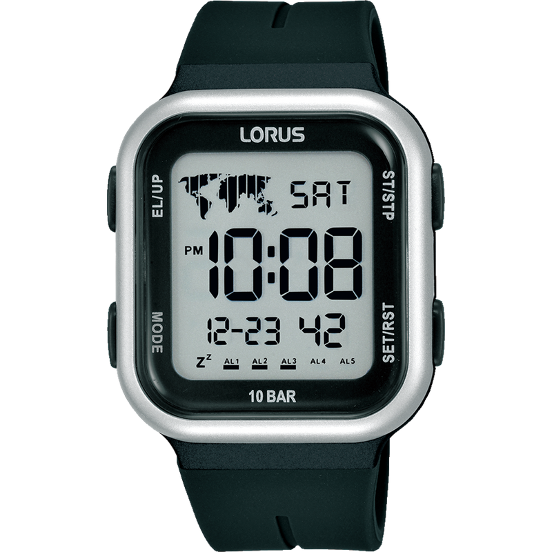 Lorus Digital 5 Alarm Chronograph Sports Watch Black R2351PX-9