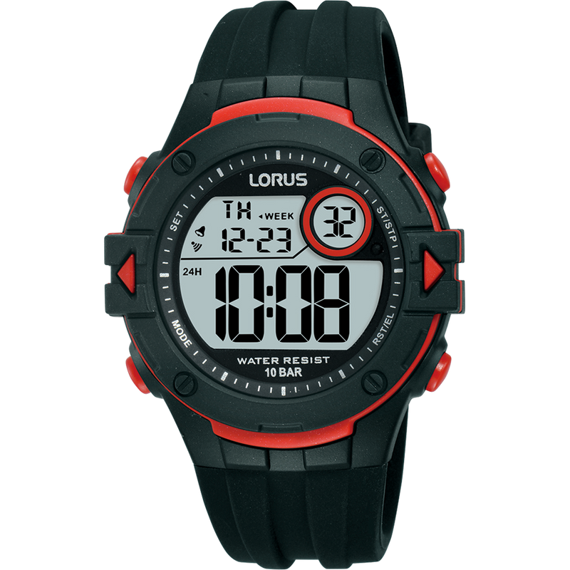 Lorus Digital Multi-Timer Sports Watch Red Black R2323PX-9