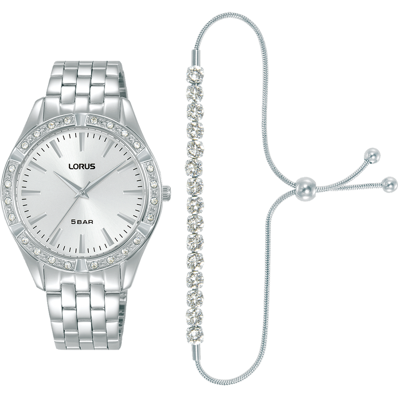 Lorus Ladies Dress Stone Set Watch 34mm with Matching Bracelet RG289XX-9