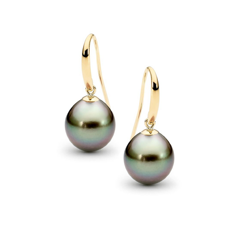 Ikecho Tahitian Black Pearl Earrings "Beatrice" 9K Yellow Gold