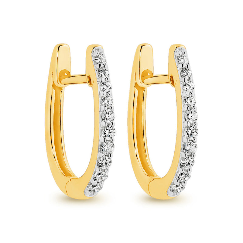 9K Yellow Gold Diamond Huggie Earrings (0306)