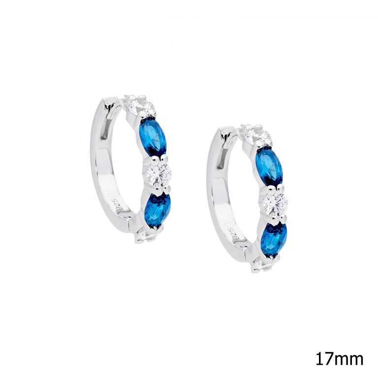 Ellani Sterling Silver London Blue and White CZ Hoops E550LB