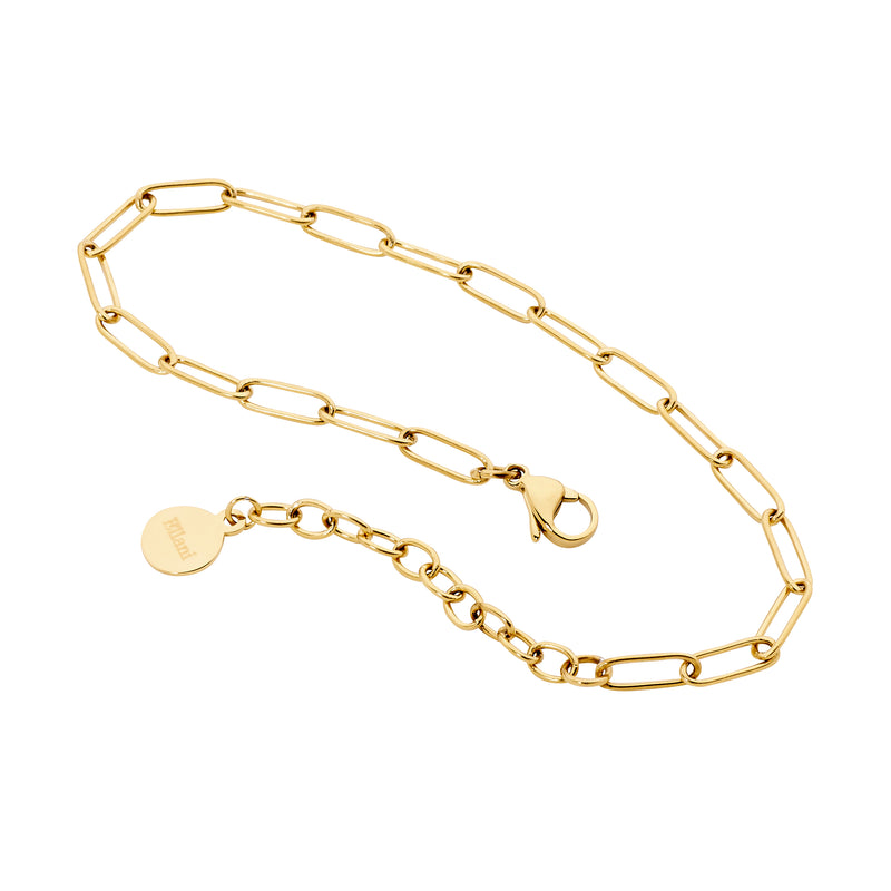 Ellani Stainless Steel Paperclip Bracelet with Yellow Gold IP Plate SB204G